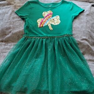 Cat & Jack Glittery Green Shamrock Dress St. Patrick's Day Outfit Size 10